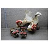 Vtg White Boot & Metal Key Roller Skates Lot