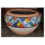Vtg Painted Terracotta Pot w/Vibrant Pattern