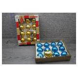Vtg Shiny Brite Gold & Blue Glass Ornaments