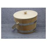 Vtg Wooden Ice Bucket With Metal Bands & Lid