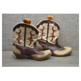 Vtg Leather Boots, Cream and Brown, w/Red Accents
