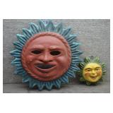Vtg Mexican Terracotta Sun Face Wall Plaques