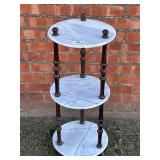 Vtg 3-Tier Marble & Wood Plant Stand