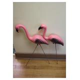 2 Vintage Pink Plastic Lawn Flamingos