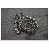 Vtg Art Deco Clear Rhinestone Spray Brooch