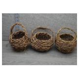 3 Small Vintage Woven Twig Baskets