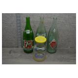 Vtg 7Up Coca-Cola RC Soda Bottles & Jar Lot
