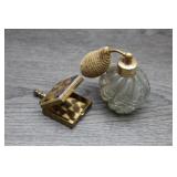 Vtg Perfume Atomizer & Brass Pill Box Set