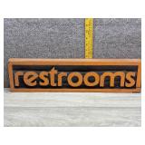 Carved Wooden Restroom Directional Sign