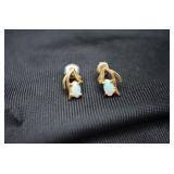 14K Gold Opal Earrings, Pierced