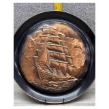 Vtg Embossed Copper Clipper Ship Wall Plaque