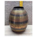 Vtg Mixed Metal Brass & Copper Striped Vase