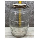 Vtg Glass Barrel Jar with Metal Bail Handle