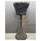 Vtg Woven Wicker Pedestal Basket Stand