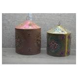 2 Vintage Punched and Pierced Tin Cylinders