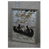 Vtg Foil Silhouette Art Canoe Framed Picture