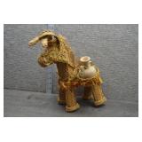 Vtg Handwoven StrawDonkey Carrying 2 Mini ClayJugs