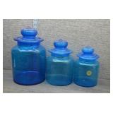 MCM Blue Apothecary Jars w/Lids, Set of 3