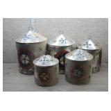 Vtg Punched Tin Folk Art Canisters 5 pc Lot