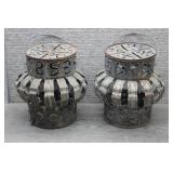 Vtg Punched Metal Candle Lanterns Pair