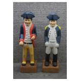 Vtg Carved Wood Revolutionary War Figures Pair
