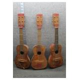 3 Vtg Handmade Wooden Toy/Souvenir Guitars