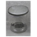 Vtg Tom's Toasted Peanuts Glass Counter Jar