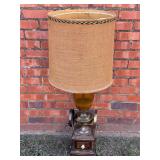 Vtg Coffee Grinder Table Lamp Burlap Shade