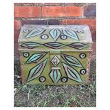 Vtg Hand Painted Metal Trunk Document Box