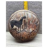 Vtg Peruvian Carved Gourd Mate Deer Decor