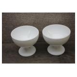 MCM Milk Glass Footed Dessert Bowls Pair