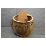 Vtg Wicker Basket w/Hinged Wooden Lid,Rope Handles