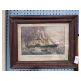 CURRIER & IVES BURNING OF THE GOLDEN GATE 19x15