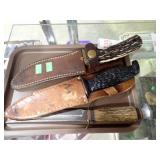 3 BONE HANDLED HUNTING KNIVES