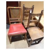 2 CARVED + 1 UPHOLSTERED CHAIRS