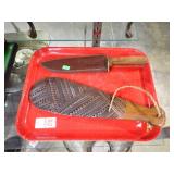 MILITARY KNIFE + CARVED TRIBAL PADDLE