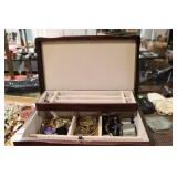 JEWELRY BOX W/ CONTENTS, SOME STERLING