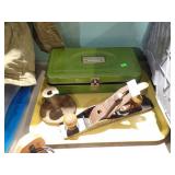 PLANE, CANDLESTICK, TOOLBOX W/ CONTENTS