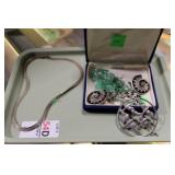 STERLING NECKLACE, EARRINGS, BEADED NECKLACE