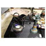 GOUDA BOWL, ART GLASS PITCHER, CANDLESTICK