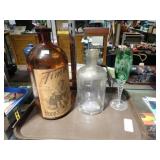 CUT GLASS FLUTE, DECANTER, SARSAPARILLA BOTTLE