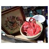 NEEDLEPOINT ART, BATTER BOWLS, STONEWARE