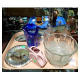 ART GLASS, FIESTAWARE, BRASS PEACOCK