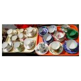 2 TRAYS CUPS & SAUCERS