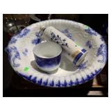 FLOW BLUE BOWL, CUP, BOTTLE