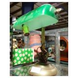 BRASS & GREEN GLASS STUDENT LAMP
