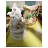 CHALKWARE STATUE + CERAMIC PITCHER