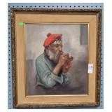 SIGNED O/C MAN WITH PIPE 20x22
