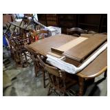 DINING TABLE W/ 3 LEAVES, 10 CHAIRS