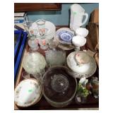 2 TRAYS GLASS & CHINA